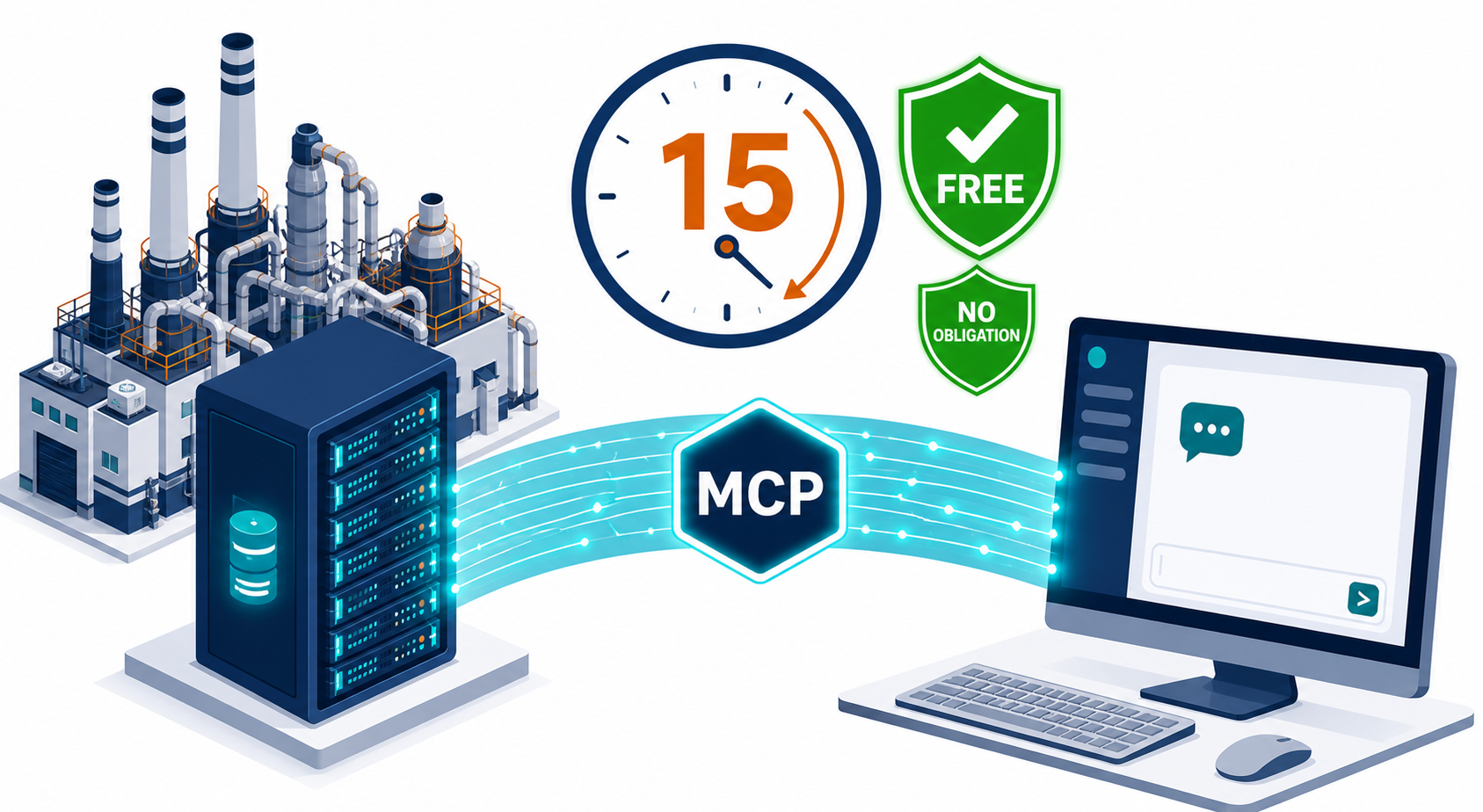 MCP server connecting an industrial factory data historian to a desktop AI for a free 15-minute consultation – no obligation
